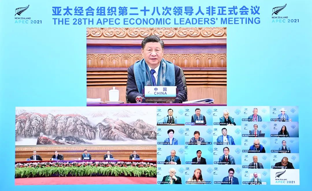 ▲ 11月12日晚，国家主席习近平在北京以视频方式出席亚太经合组织第二十八次领导人非正式会议并发表重要讲话。新华社记者 李响 摄